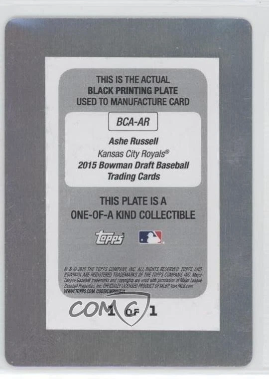 2015 Bowman Draft Chrome Pick Printing Plate Black 1/1 Ashe Russell Auto f0v - Image 2 of 3