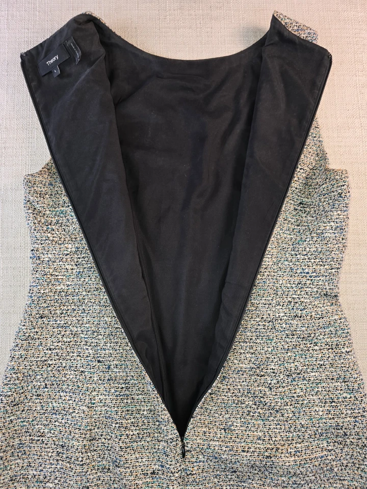 Theory 女式“Betty 2R”粗花呢紧身连衣裙 - 6 码 - 蓝色/米色混纺 — 第 3/4 张图片