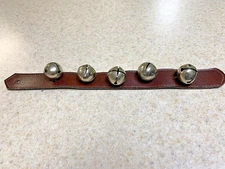 5 LARGE METAL JINGLE BELLS or CHRISTMAS SLEIGH BELLS On 18" Leather Like Strap