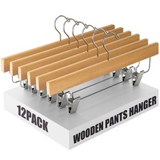 Wooden Pant Hangers with Clips, Skirt Hangers, Adjustable Heavy Duty Clip