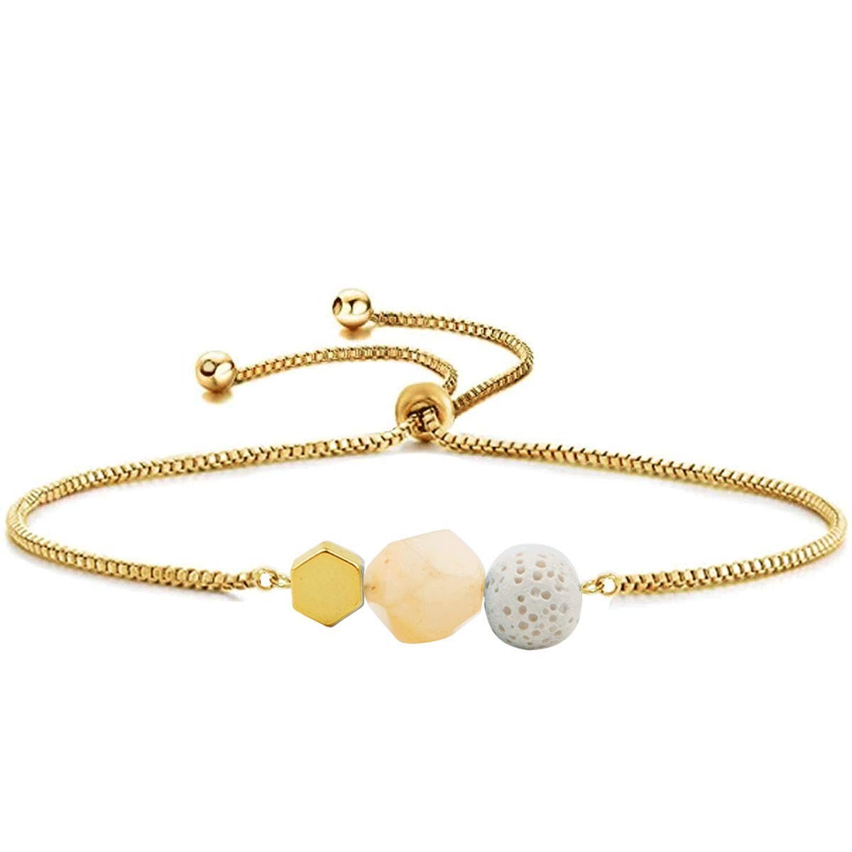 14K Gold Link Essential Oil Diffuser Bracelet with Crystal and Lava Stones