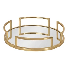 Kate and Laurel Gohana Modern Mirrored Tray, 16 Inch Diameter, Gold, Decorative