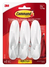 Medium Designer Hooks, 6 Hooks and 12 Strips, Damage-Hanging Wall Hook with A... 1.25 per strip