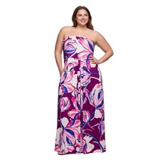 24seven Comfort A-Line Strapless Maxi Dress Pockets Pink Plus Size 1X $91