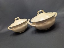 2 x Vintage Johnson Bros Victorian Soup Bowls Two Handled Covered Lidded