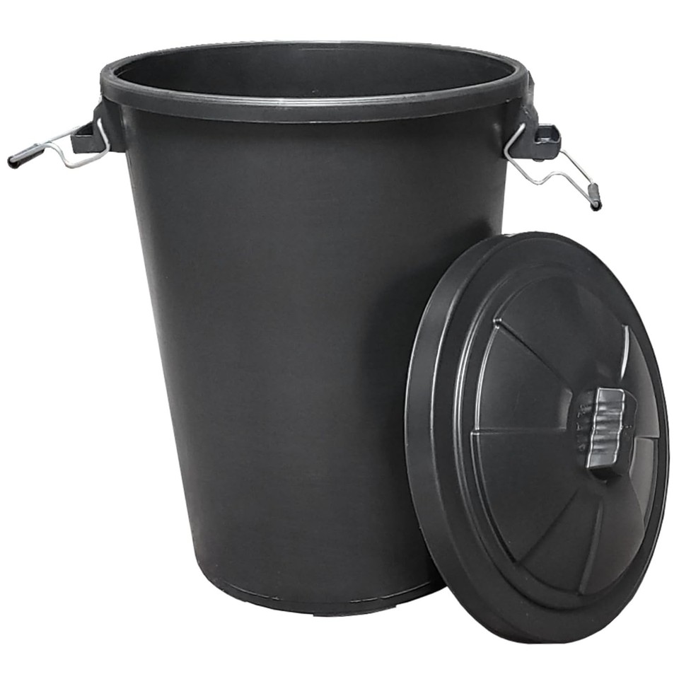 110l 85l 50l black dustbin with locking lockable handles rubbish waste ...