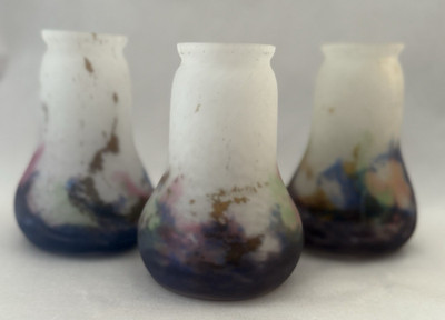 Muller Freres Luneville Tulip Art Glass Lamp Shade Pate de Verre Blue Pink Set 3