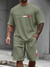 Men's Tracksuit 2 Piece  O-neck Short Sleeve Shirt Shorts Set Men's Running Suit
