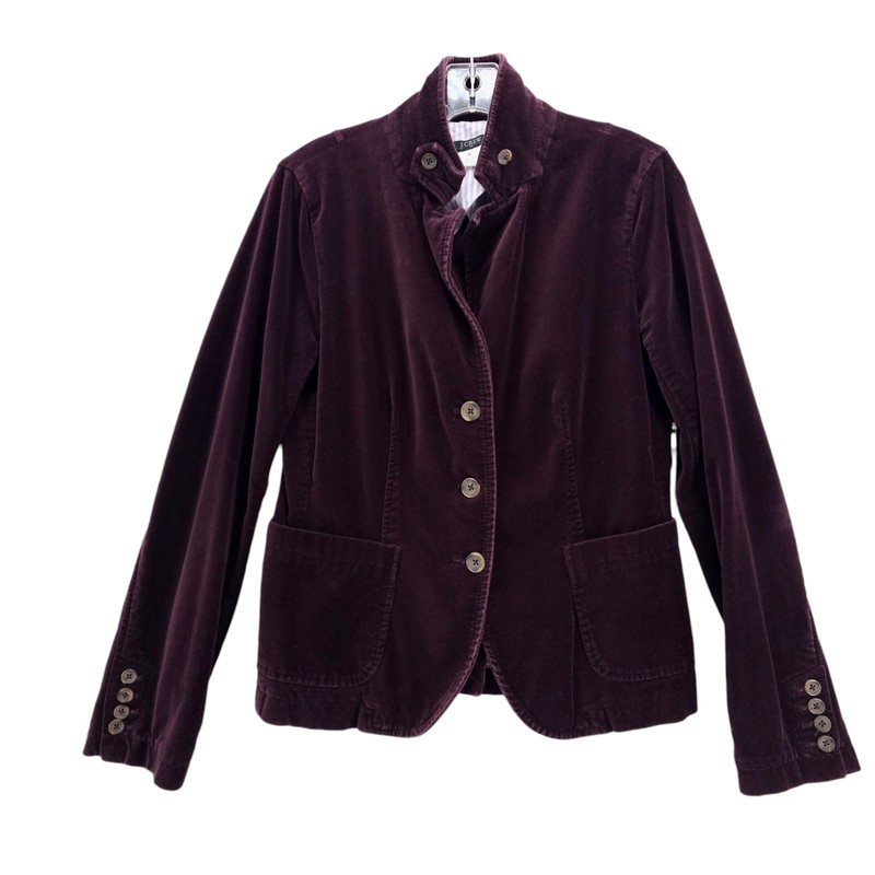 J. CREW Factory Schoolboy Blazer Jacket Purple Velvet 100% Cotton Size MEDIUM