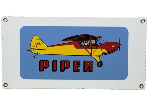 VINTAGE PIPER CUB PORCELAIN DEALER SIGN GAS STATION SALES SERVICE AVIATION BEAR