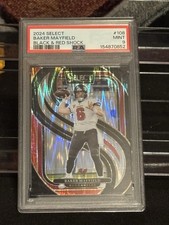 Panini 2024 Select Premier Level Baker Mayfield #108 Black/Red Shock PSA 9