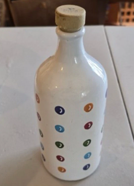 Olive Oil Bottle Frantoio Muraglia Hand-made Rainbow Polka Dot Stopper Cover 9”