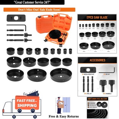 Durable Hole Saw Drill Bit Kit 3/4''-6'' with Organized Storage Case for Crafts