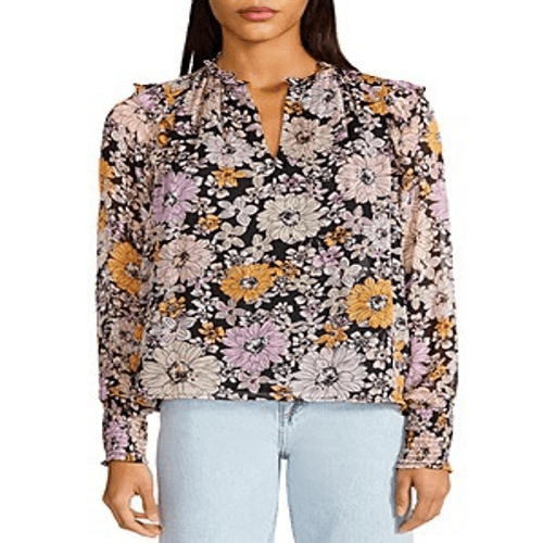 Steve Madden Floral Me Not Top (Black) Women's Blouse
