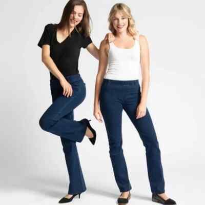 Betabrand Dark Wash Elastic Waistband Pull On Womens PM Straight Leg Yoga  Jeans