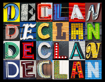 DECLAN Name Poster featuring photos of actual sign letters