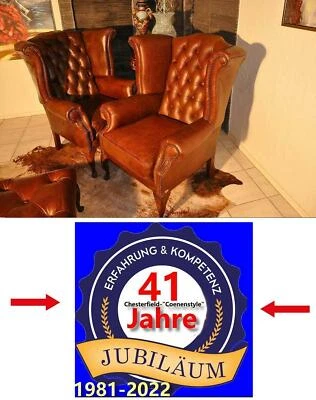 KENSINTHON Chesterfield Ohrensessel 1 X Queen Aniline Leder Pull Up King