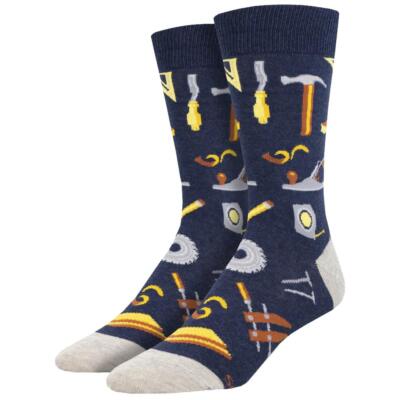 Socksmith Men's Crew Socks Can You Fix It Garage Hand Tools Novelty Footwear