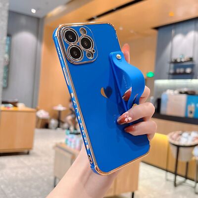 Plating Love Heart Soft Silicone Strap Wrist Case For iPhone 13 12 11 14 Pro Max