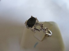 Sterling silver Single stone Real black sapphire ring chain link style size 9