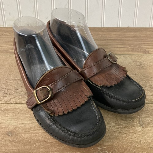 De colección Sebago Mocasín Barco Zapatos Para Mujer 7,5 M Negro Marrón Cuero Hebilla Sin Cordones - Imagen 3 de 12