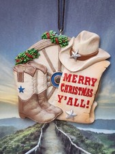 New Resin Kurt Adler Merry Christmas Y'all Cowboy Boots hat Ornament western