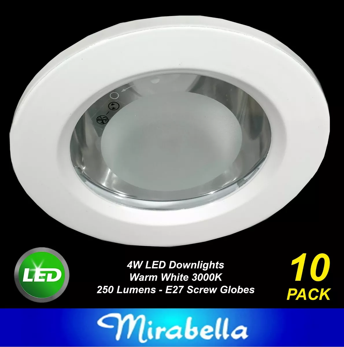 10 x 4W LED Downlights 240V E27 Screw 3000K Warm White 250Lm