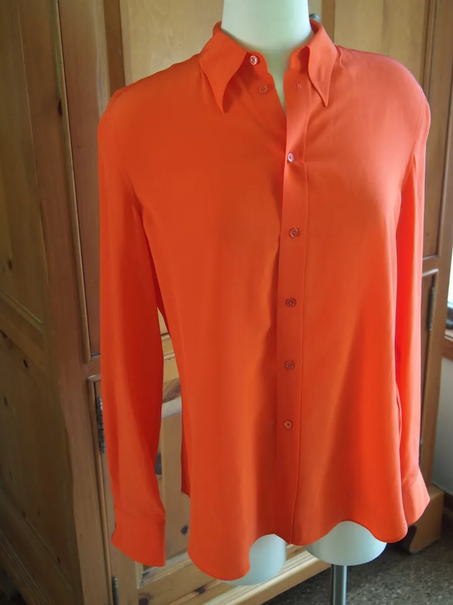 Ralph Lauren Purple Label 100% Silk Long Sleeve Shirt Top NWT Size 8 $990 Orange