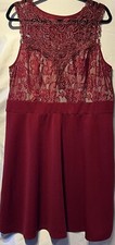 Love Squared Deep Red Polyester Plus Lace Textured Party Dress Size 2X NWT