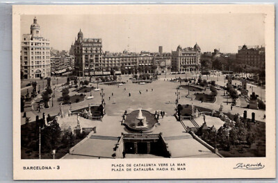 Barcelona Spain Placa De Catalunya Vers La Mar RPPC Postcard