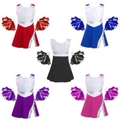 DE Kinder Mädchen Cheer Leader Kostüm Karneval Cheerleading Kleid Shorts Outfit