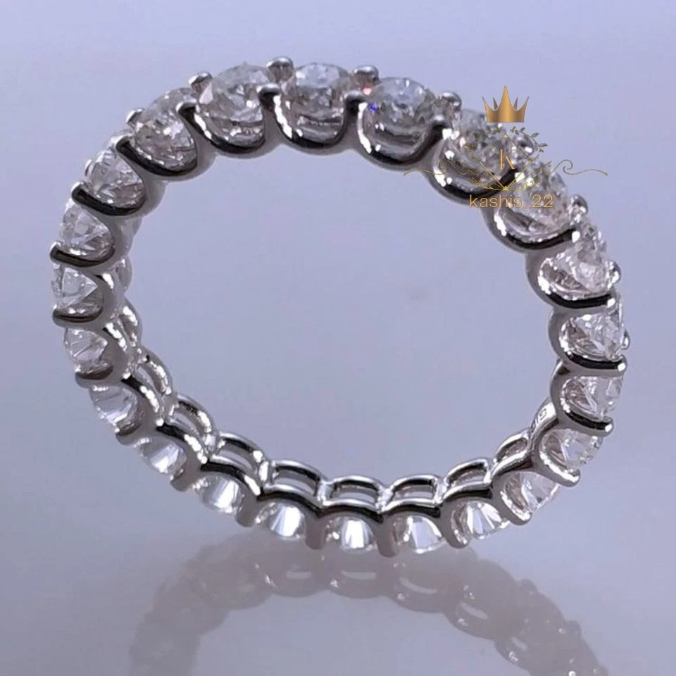 Alianza de boda de eternidad de corte redondo de 1 quilate de oro blanco sólido de 14K regalo para mujer Foto 4 de 4