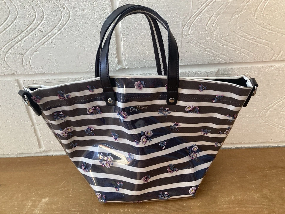 Cath Kidston Blue And White Stripe &pink Flower Pattern Tote Style Bag - Image 3 of 4