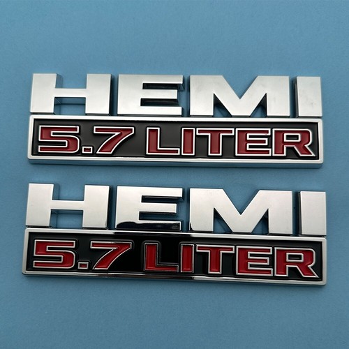 2PCS Hemi 5.7 LITER Side Fender Emblem 3D Decal for RAM 1500 Chrome Red Badge
