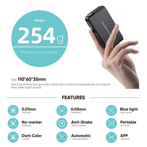 3DMakerpro Seal Handheld 3D Scanner Up to 10FPS Scanning Speed 3D Scanner M2N8 - Picture 2 of 12