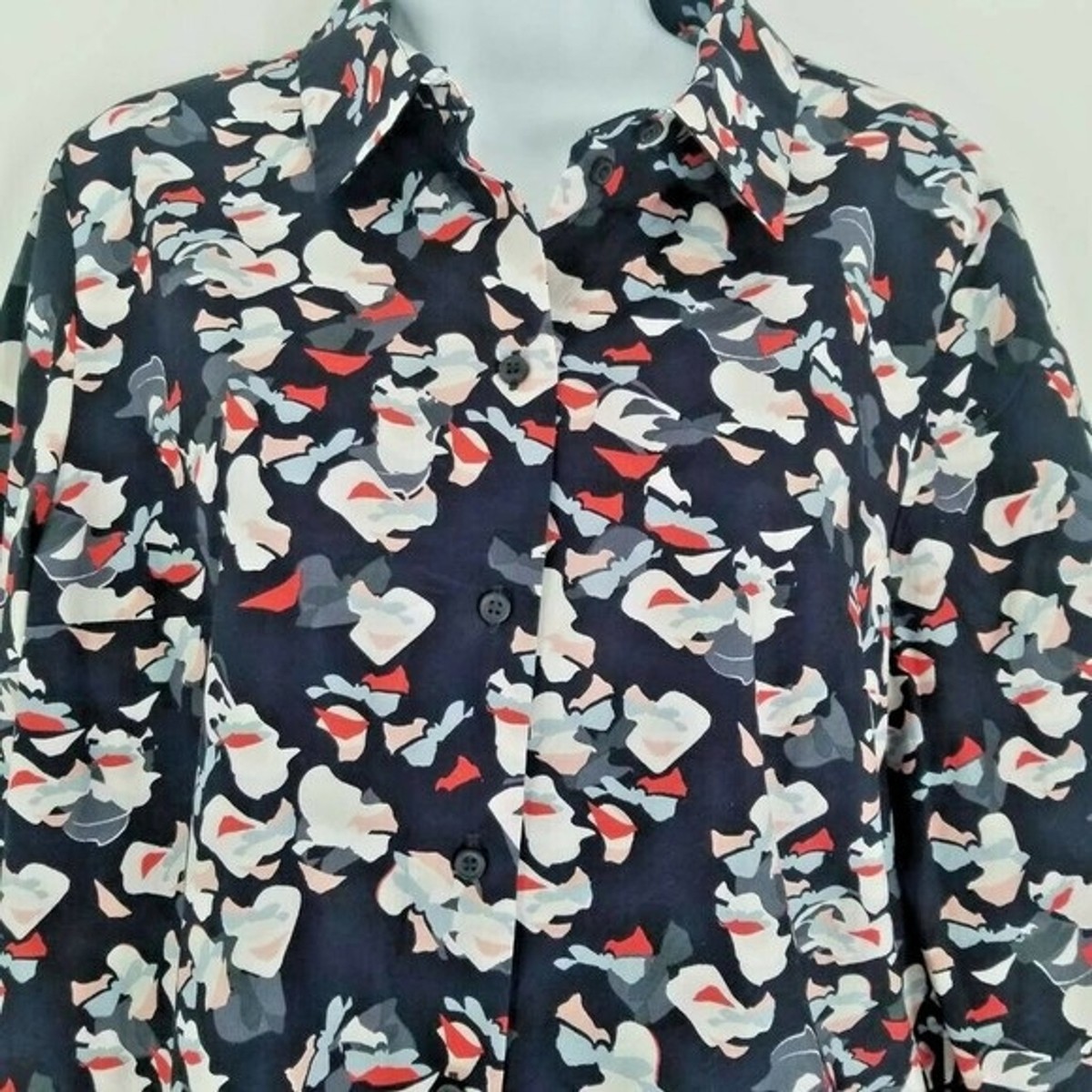 COS Women's Blouse Blue Red Abstract Long Sleeve Button Up