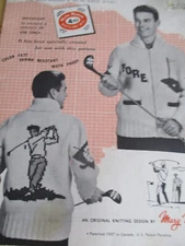 Vtg Mary Maxim Graph Style Knitting Pattern Book 448 GOLF Golfing Men's Cardigan