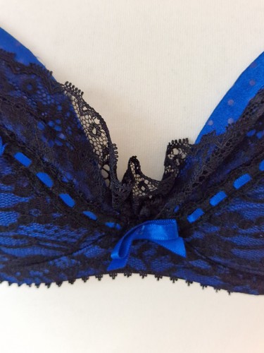 32D Ann Summers Underwired Push Up Bra Black Blue - Picture 2 of 8