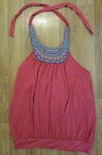 Twenty One Forever 21 Sz L Orange Dress Bubble Hem Heavy Beaded Neck Halter Tie
