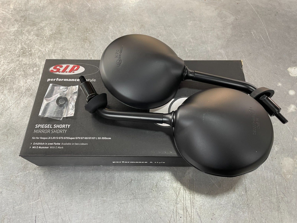 S.I.P Matt Black Shorty Mirror VESPA LX/GTS/GTV/GT60/GT/ 50-300 CC