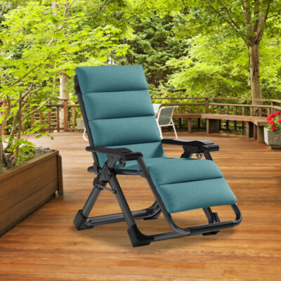 NAIZEA Reclining Patio Fold Lounger Chair Zero Gravity Chairs Padded Cup Tray