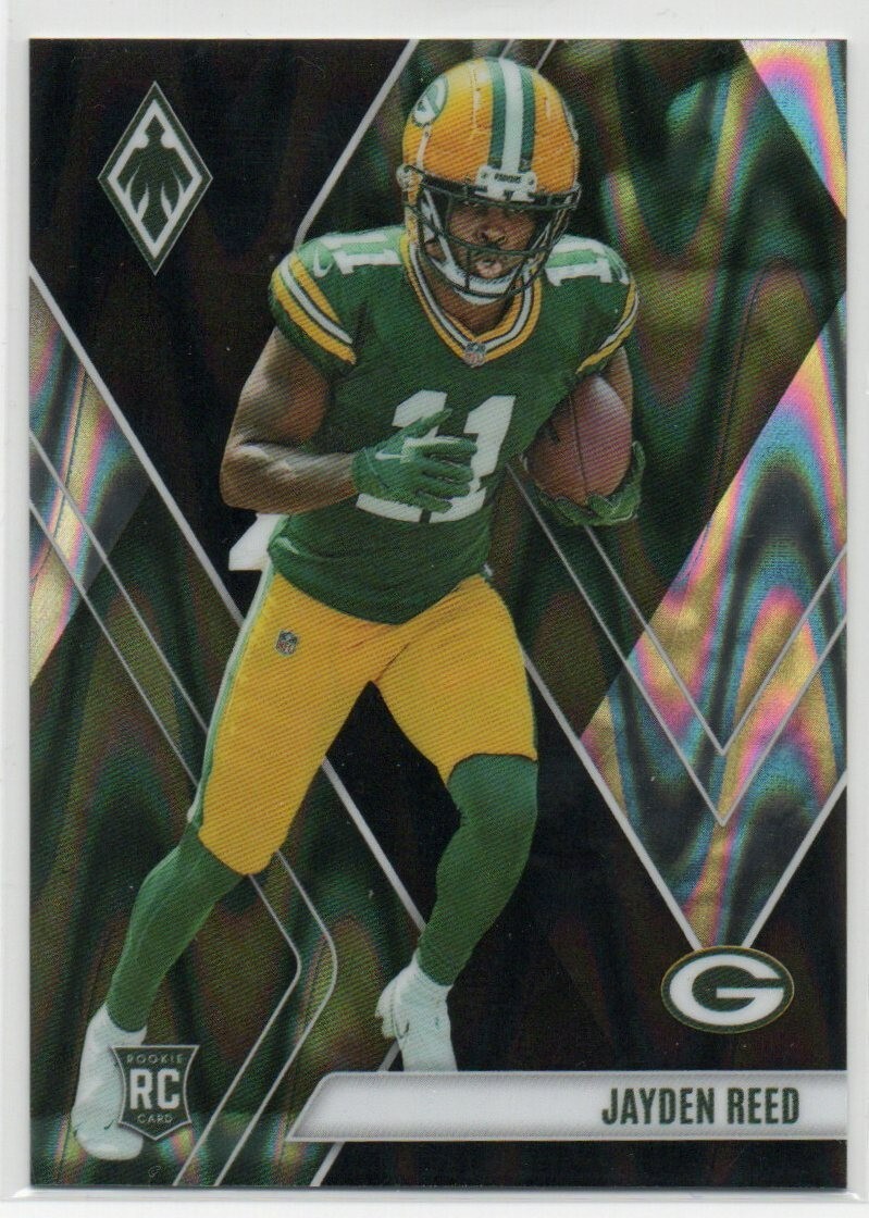 2023 Panini Phoenix Football #111 Jayden Reed Black Seismic Parallel RC #07/10