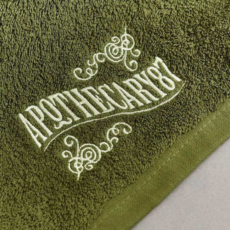 APOTHECARY 87 Shave Towel Green Cotton Embroidered Barber Hair Face Bath NEW - Image 3 of 3