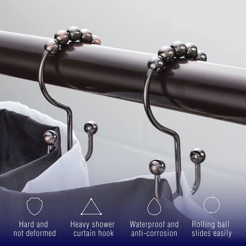 12 Pack Metal Shower Curtain HOOKS RINGS Double Glide Roller Set Bronze - Picture 4 of 4