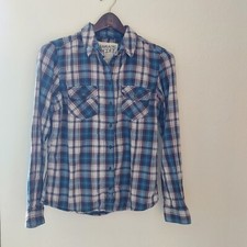 Garage Brand Plaid Cotton Button-Up Womens Shirt Size Small/P Blue Maroon