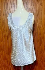FDJ French Dressing "Satiny" Gray & White Tank Top Size Small Ruffle Neck