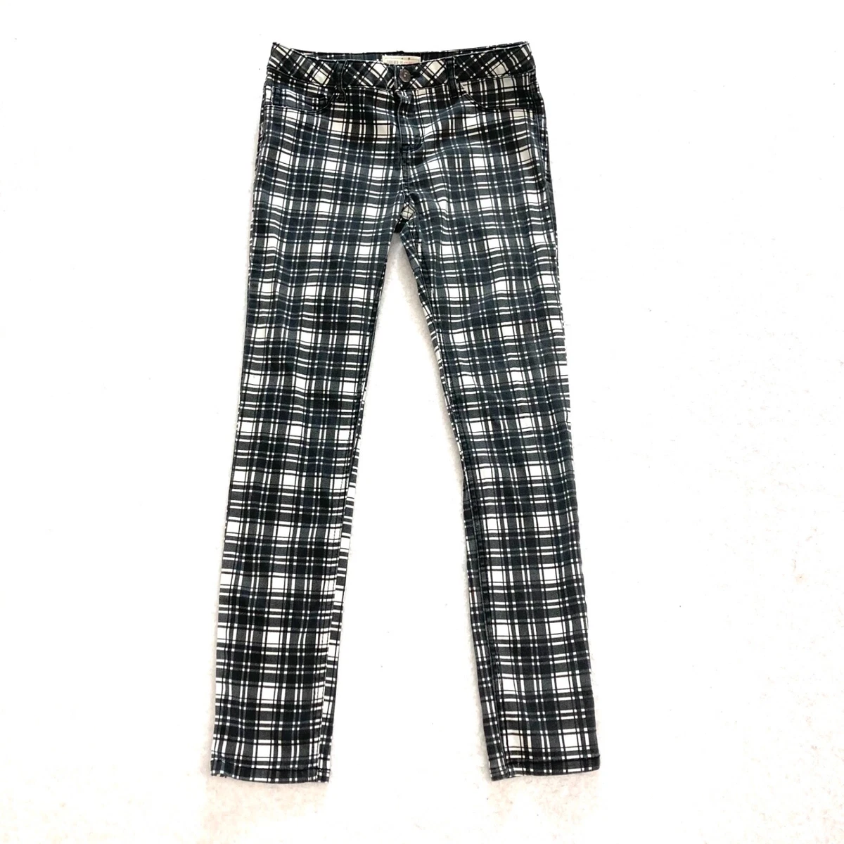 Forever 21 Girls Size 11 12 Black White Plaid Stretch Jeggings