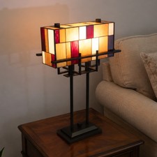 Lavish Home Stained Glass Tiffany Table Lamp, Bronze, 16.25”x6.75”x24”