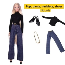 Denim pants Black sweater 11.5" Doll Clothes Outfits