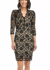 Karen Kane L36540 Black w/Nude V-Neck Scallop Stretch Lace Dress, M $118